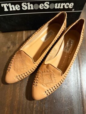 VTG Tan Leather Weave Woven Loafers by Coasters - Size 10W
